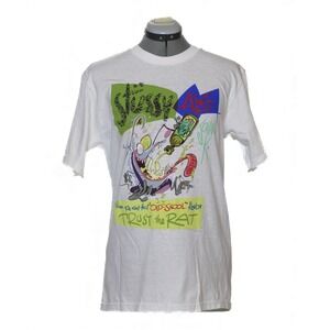 Stussy ALE John K Trust the Rat Graphic T Shirt White Mens Size Small‎